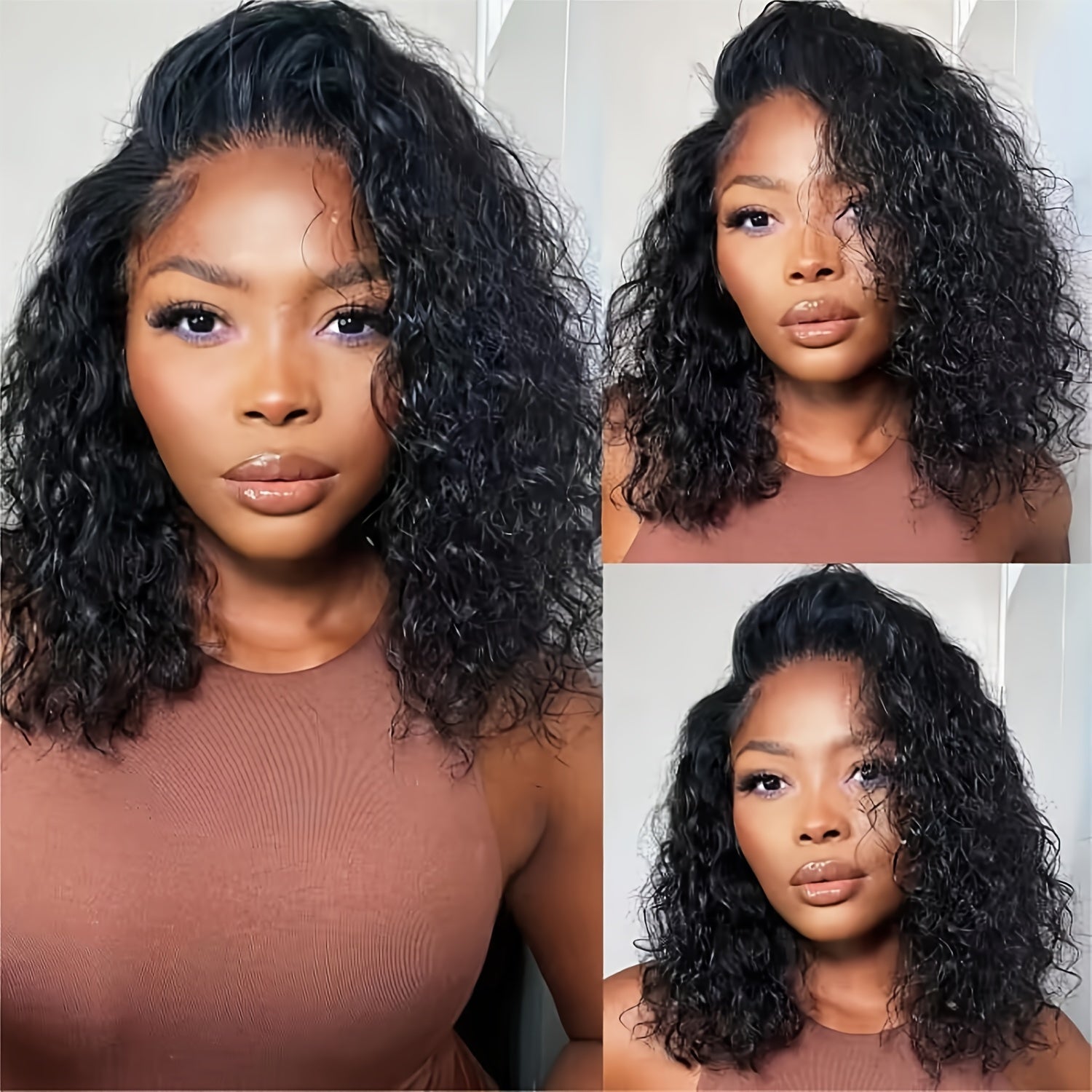 UNICE Water Wave Short Bob Wigs Human Hair 7x5 HD Lace Pre Cut Lace Bye Bye Knots Glueless Wigs Bleached Knots Pre Plucked Hairline Put on and Go Beginner Wig for Women